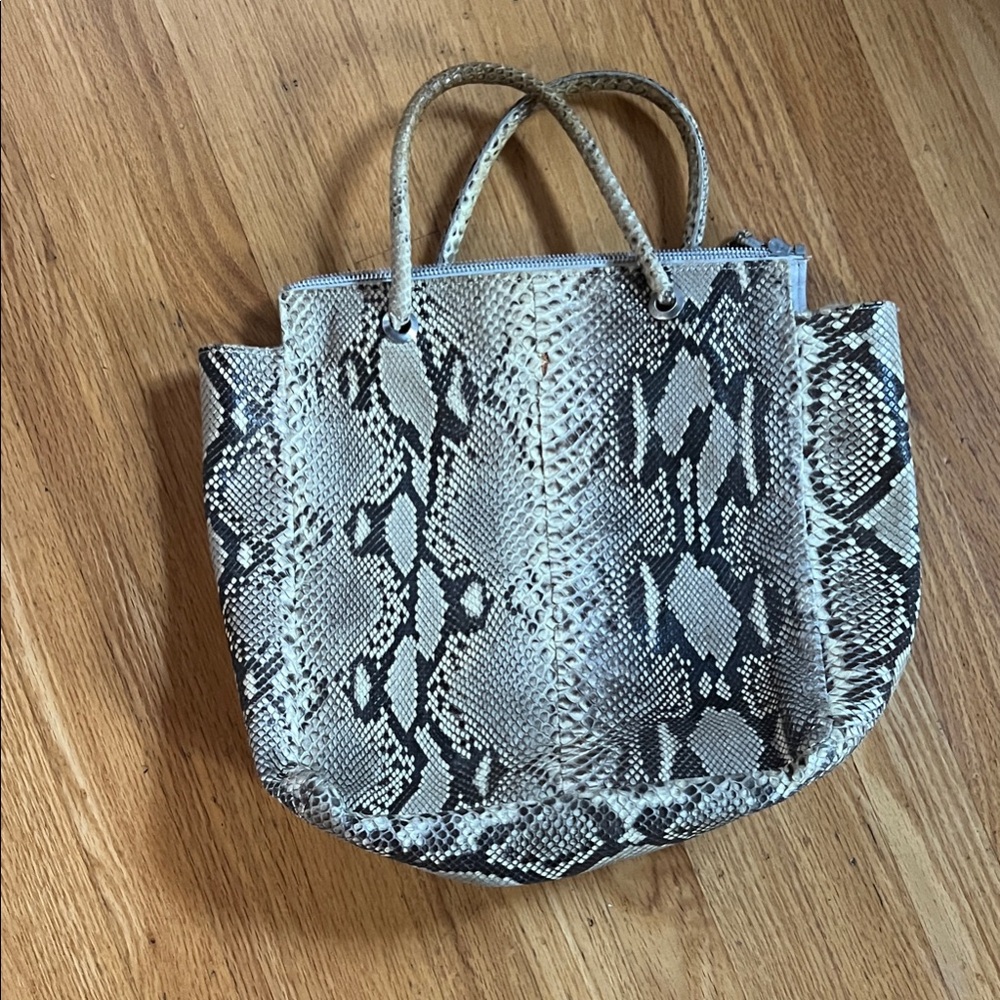 Barneys New York eel skin Beige and Black Tote